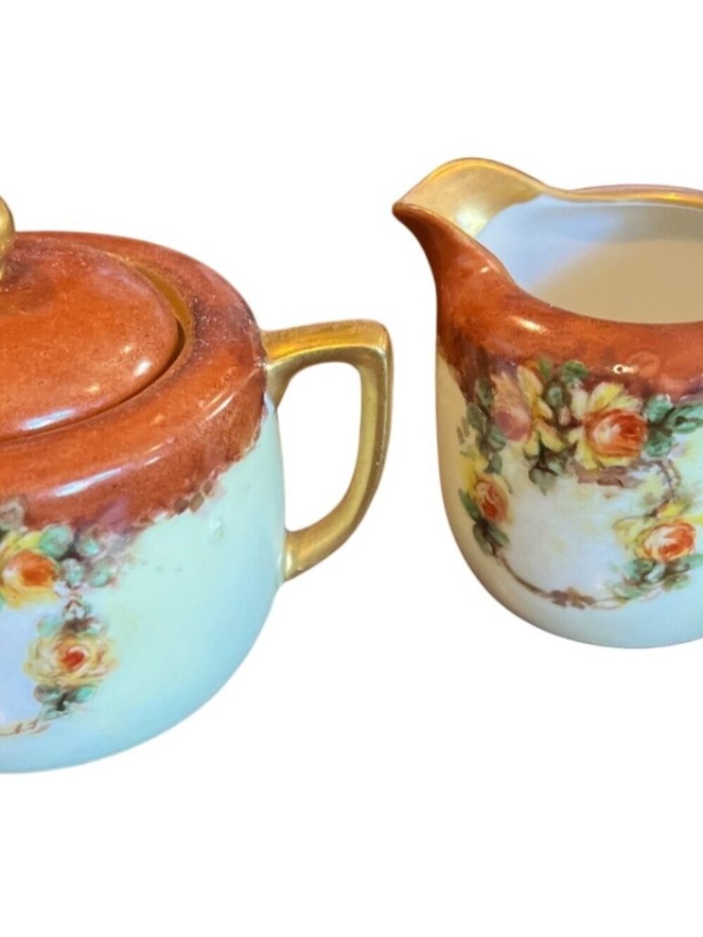 Geo Borgfeldt German orange Eleanor lusterware Floral Wreath variant sugar cream